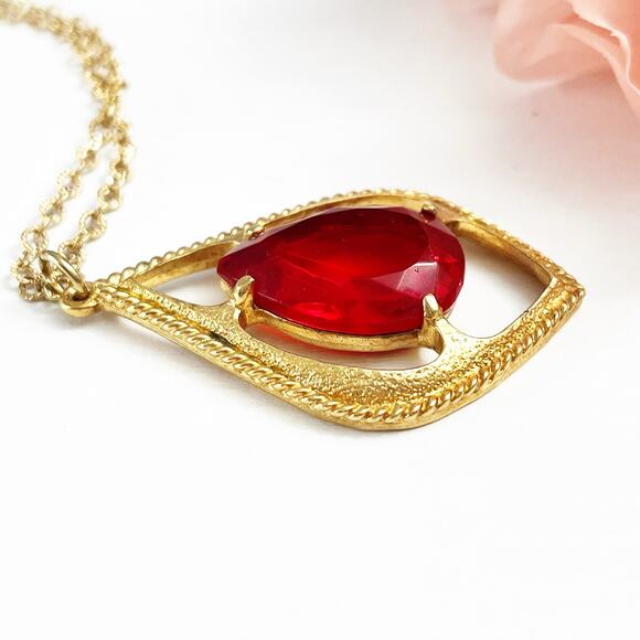 Sarah Coventry Vintage Scarlet Tears Red Stone Necklace - Picture 7 of 8